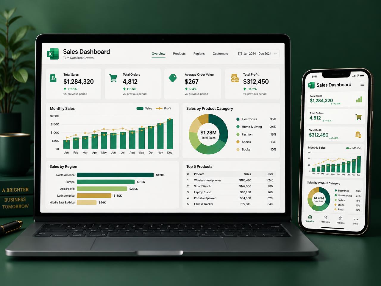 Dashboard do VENDE+ PRO num computador e telemóvel